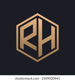 Letra Hexágono Elegante RH Logo Design. Modelo inicial de logotipo RH luxuoso