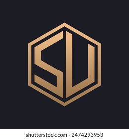 Elegant Hexagon Letter SU Logo Design. Initial Luxurious SU Logo Template