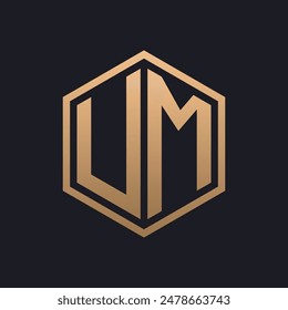 Elegant Hexagon Letter UM Logo Design. Initial Luxurious UM Logo Template