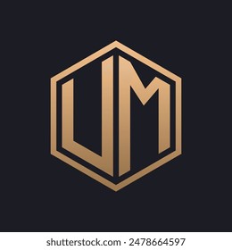 Elegant Hexagon Letter UM Logo Design. Initial Luxurious UM Logo Template