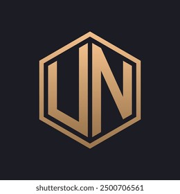 Elegant Hexagon Letter UN Logo Design. Initial Luxurious UN Logo Template