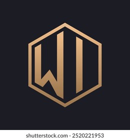 Letra Hexágono Elegante WI Logo Design. Modelo inicial de logotipo WI luxuoso