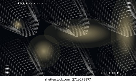 Elegante hexágonos tracejado linhas padrão sem emenda no fundo preto. Ilustração de vetor