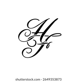 Elegante logotipo de monografia HF em preto Script - Caligrafia de luxo Design inicial em fundo branco