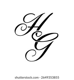 Elegante HG Monograma Logo em preto Script - Luxo Caligrafia Design inicial em fundo branco