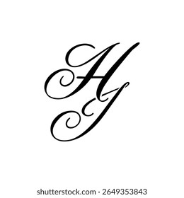 Elegante logotipo de monografia HI em preto Script - Caligrafia de luxo Design inicial em fundo branco