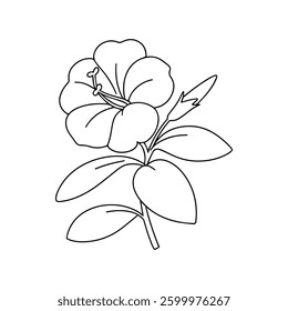 Elegant hibiscus flower illustration showcasing vibrant petals and leaves in intricate line art style