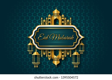Elegant High Detail Wide Colorful Eid Mubarak Banner And Card Illustration, Suitable for Greeting Card, Banner, Event Backdrop, Social Media And Other Muslim Related Occasion