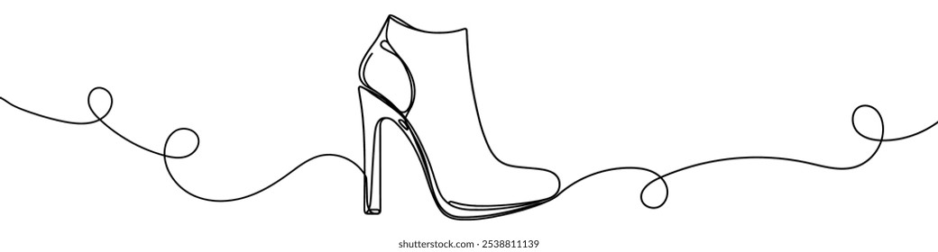 Elegant high heels shoes are drawn with one continuous line on a white background. Minimalist and fashionable illustration