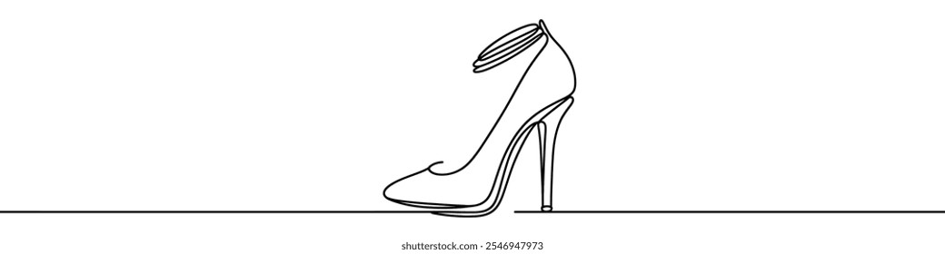 Elegante High Heels Schuhe sind mit einer durchgehenden Linie auf weißem Hintergrund gezeichnet. Minimalistische und modische Illustration