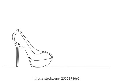 Elegant Highheel continuous one line drawing. Single line art illustration of lady flat shoe. Editable vector.