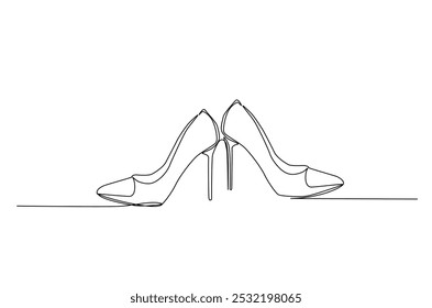 Elegant Highheel continuous one line drawing. Single line art illustration of lady flat shoe. Editable vector.