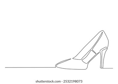 Elegant Highheel continuous one line drawing. Single line art illustration of lady flat shoe. Editable vector.