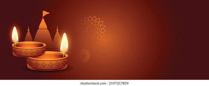 elegant hindu festival banner with 3d oil diya and temple design 