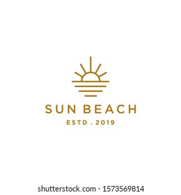 elegant hipster gold sun sunset sunrise logo icon vector in trendy line linear outline logo vector for hotel 