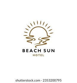 elegant hipster gold sun sunset sunrise logo icon vector in trendy line linear outline logo vector for hotel