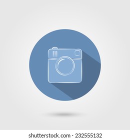 Elegant hipster photo or camera icon with long shadow