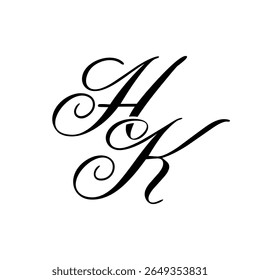 Elegante HK Monograma Logotipo em Preto Script - Luxo Caligrafia Design Inicial em Fundo Branco