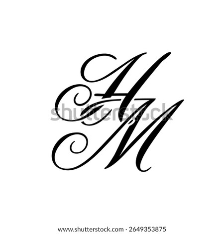 Elegant HM Monogram Logo in Black Script – Luxury Calligraphy Initial Design on White Background