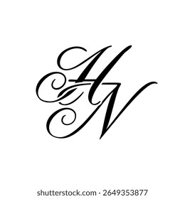 Elegante HN Monograma Logo em Preto Script - Luxo Caligrafia Design Inicial em Fundo Branco