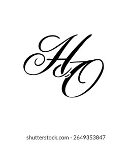 Elegante logotipo monograma HO em preto script - Caligrafia de luxo Design inicial em fundo branco