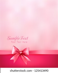Elegant holiday background with gift pink bow and ribbon. Vector