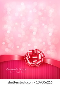 Elegant holiday background with gift pink bow and ribbon. Vector