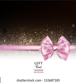 Elegant holiday background with pink bow and copy space. Vector illustration