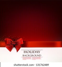 Elegant holiday background with red bow and space for text. Vector illustration