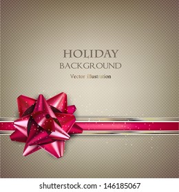 Elegant Holiday background with red bow and place for text. Vector Illustration.