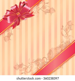 Elegant Holiday background with red bow and place for text. Vector Illustration.