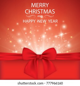 Elegant holiday background with a red bow and place for text. Merry Christmas .Vector illustration