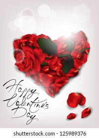 Elegant holiday card with realistic rose and rose petalsPrint