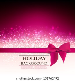 Elegant  Holiday Red background with bow and place for text. Vector Illustration.