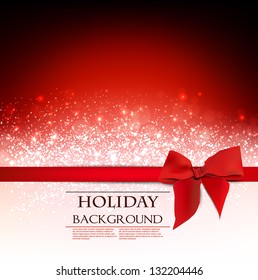 Elegant Holiday Red background with bow and place for text. Vector Illustration.