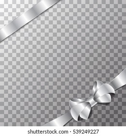 Elegant holiday silver bow and ribbon on transparent background. Vector illustration