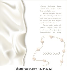 Elegant holiday vector background with white silk and pearls