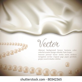 Elegant holiday vector background with white silk and pearls