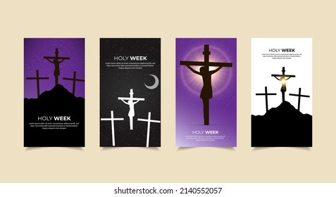 Elegant Holly week design Stories Collection. Ascension Day of Jesus Christ template stories suitable for promotion, marketing etc. Holly week design background with Shinny Jesus cross Silhouette