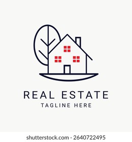 Elegant home logo design with tree and real estate symbol.