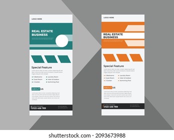 Elegant Home for sale DL Flyer Design vector template, Real Estate Home For Sale Roll Up Banner, House Sale Banner, Poster, Leaflet, Print-Ready