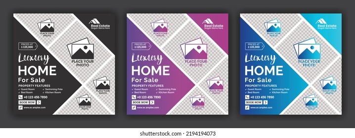 Elegant Home Sale Real Estate Social Media Post or Square Banner Design Template