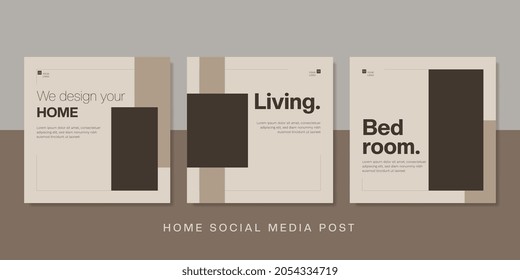 Elegant Home Sale Social Media Banner And Post Template. Square Shape Background With Brown Cream Color. Decoration Vector Illustration.