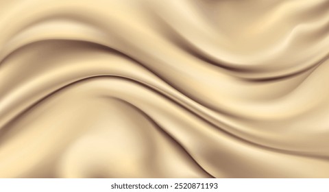 Fundo horizontal elegante com cor de champanhe seda. Tecido de cetim de luxo com dobras