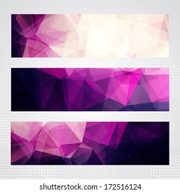 Elegant horizontal banners with light and dark pink transparent polygonal shapes.