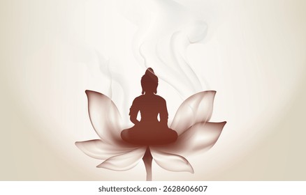 Elegant horizontal illustration of Buddhist festival lotus and Buddha