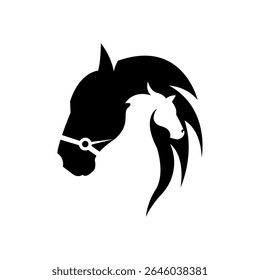 Elegante cavalo e potro silhuetas equestre, preto, branco, logotipo Design