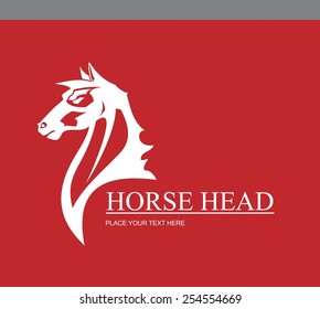 Elegant Horse head combine with text. White horse head over the red background. Suitable for your mascot, corporate identity, illustration for apparel. - vector illustration.