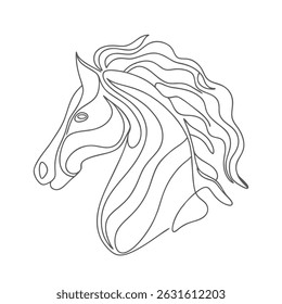Elegant horse head in single line art. Hand drawn sketch illustration.