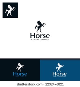 elegant horse logo, great silhouette of strong animal standing vvector illustrations